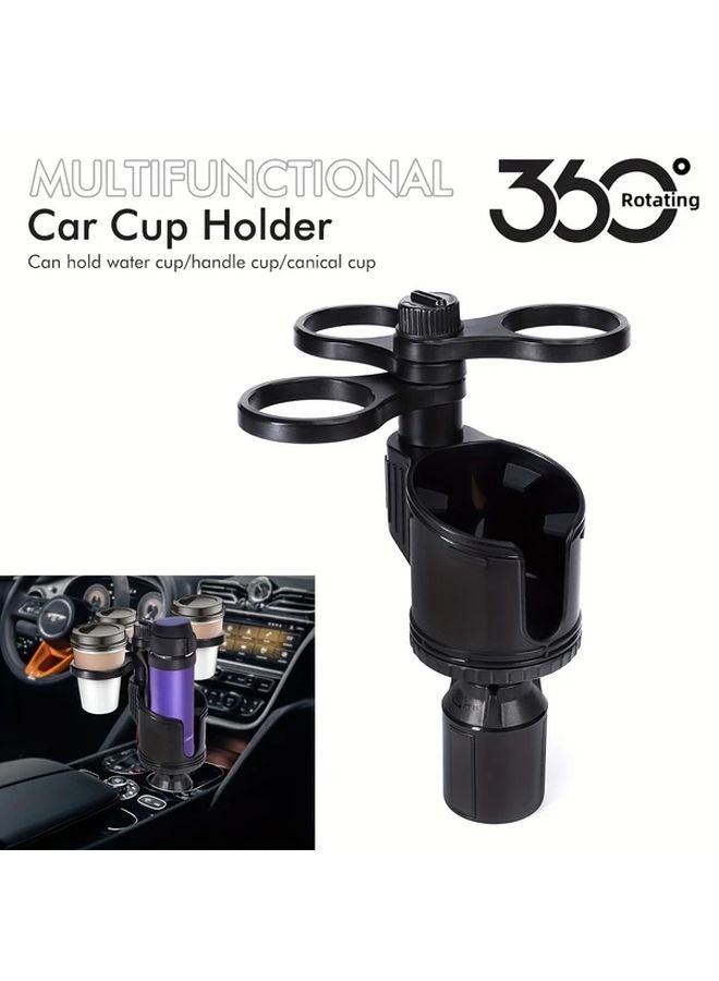 Black Rotatable Car Cup Holder Expander 4 Cup Multi Functional Organizer - Image 1